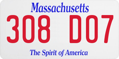 MA license plate 308DO7