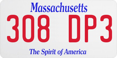 MA license plate 308DP3