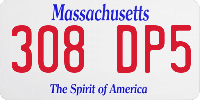 MA license plate 308DP5
