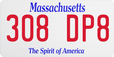 MA license plate 308DP8