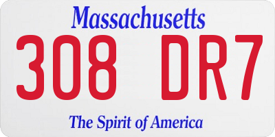MA license plate 308DR7