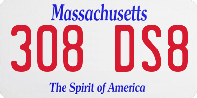 MA license plate 308DS8