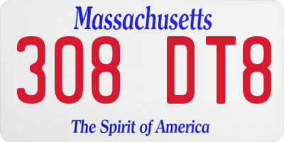 MA license plate 308DT8