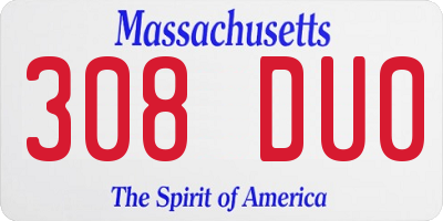 MA license plate 308DU0