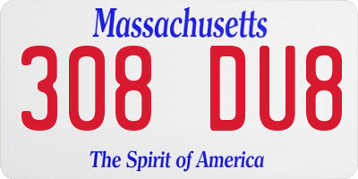 MA license plate 308DU8