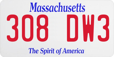 MA license plate 308DW3