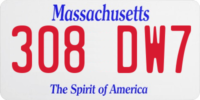 MA license plate 308DW7