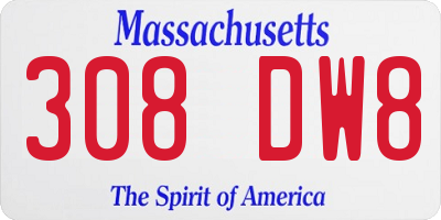 MA license plate 308DW8