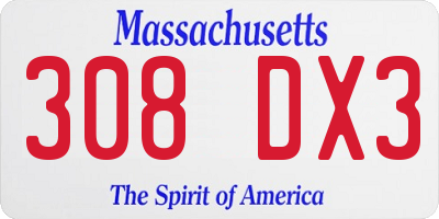 MA license plate 308DX3