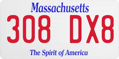 MA license plate 308DX8