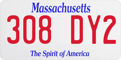 MA license plate 308DY2