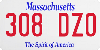 MA license plate 308DZ0