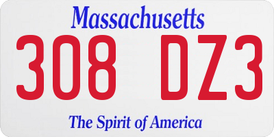 MA license plate 308DZ3