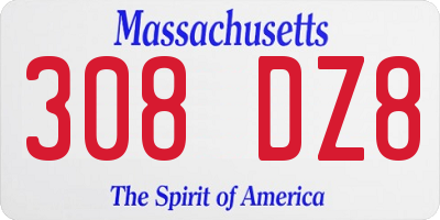 MA license plate 308DZ8