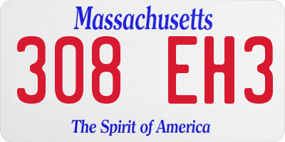 MA license plate 308EH3