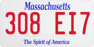 MA license plate 308EI7