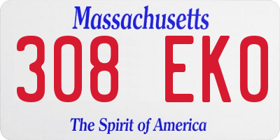 MA license plate 308EK0