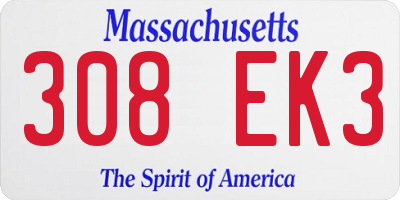 MA license plate 308EK3