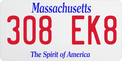 MA license plate 308EK8