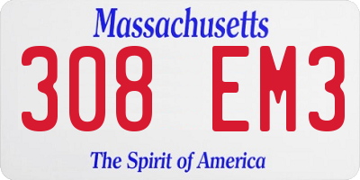 MA license plate 308EM3