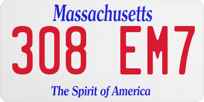 MA license plate 308EM7