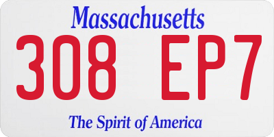 MA license plate 308EP7