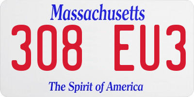MA license plate 308EU3