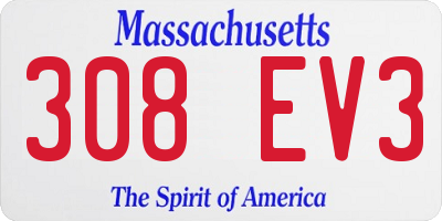 MA license plate 308EV3