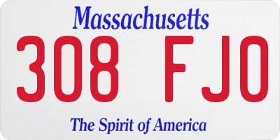 MA license plate 308FJ0