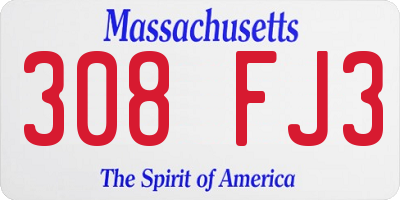 MA license plate 308FJ3
