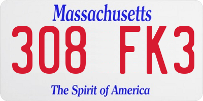 MA license plate 308FK3