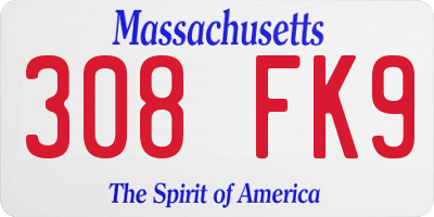 MA license plate 308FK9