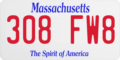 MA license plate 308FW8