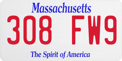 MA license plate 308FW9