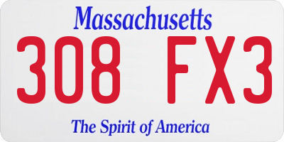 MA license plate 308FX3