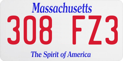 MA license plate 308FZ3