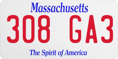 MA license plate 308GA3