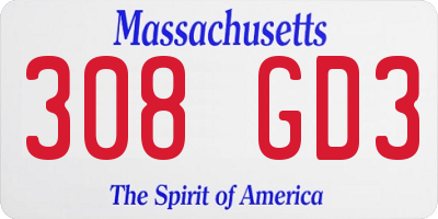 MA license plate 308GD3