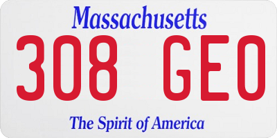 MA license plate 308GE0