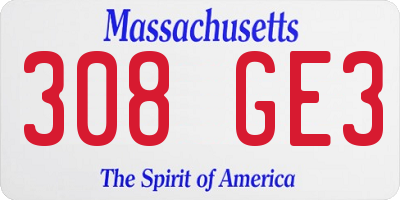 MA license plate 308GE3