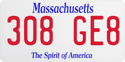 MA license plate 308GE8