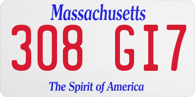 MA license plate 308GI7
