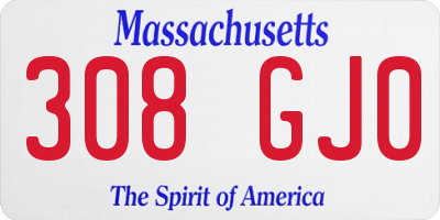 MA license plate 308GJ0