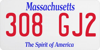 MA license plate 308GJ2