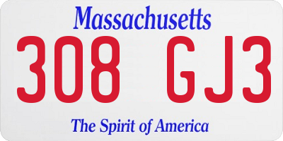 MA license plate 308GJ3