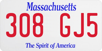 MA license plate 308GJ5