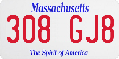 MA license plate 308GJ8