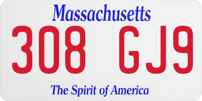 MA license plate 308GJ9