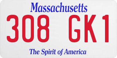 MA license plate 308GK1