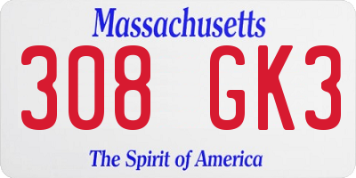 MA license plate 308GK3